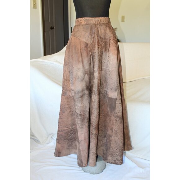 VTG Handmade Leather Midi Skirt Psychedelic pattern Pockets Y2K Cowgirl Size M? - Picture 10 of 12
